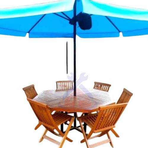 Outdoor Hexagonal Mahogany Dining Table with 6 Chairs